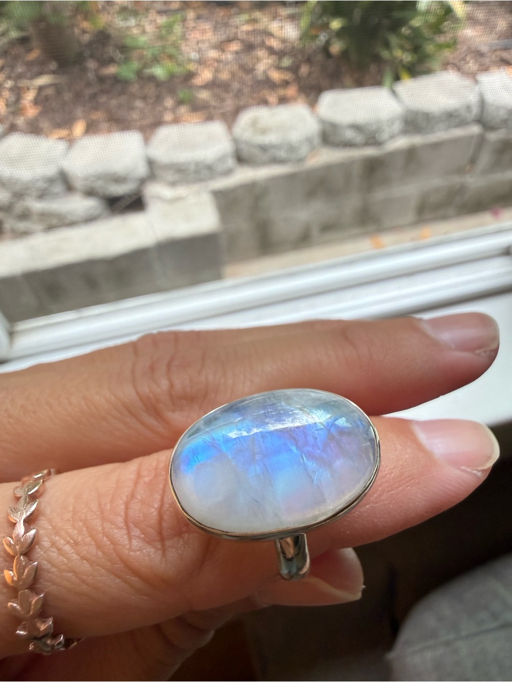 Sterling Silver Moonstone Statement Ring - Blue Flash